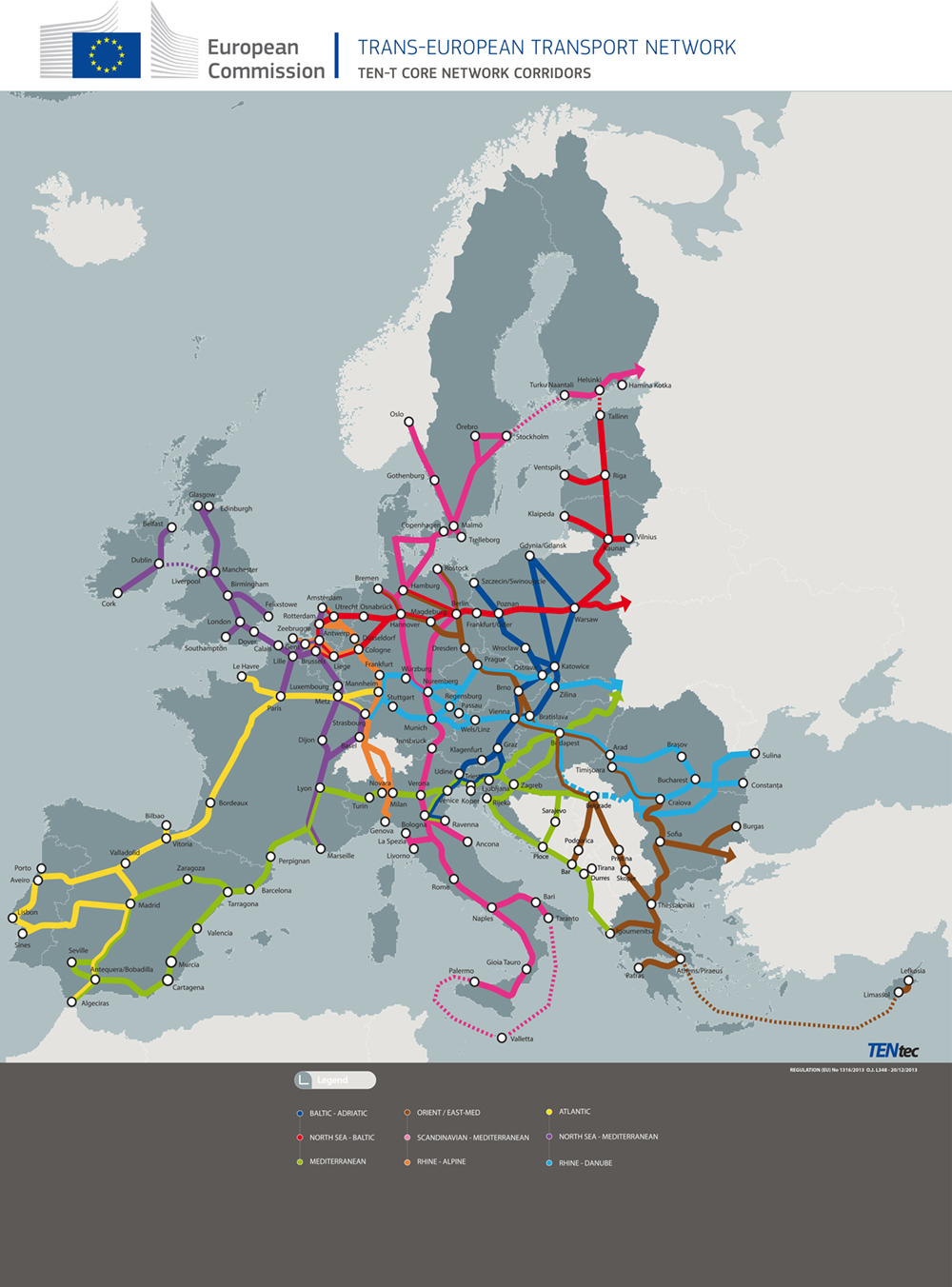  Reteaua Core din EU (part): Sursa: http://ec.europa.eu/transport/infrastructure/tentec/tentec-portal/site/maps_upload/09_01_2014SchematicA0_EUcorridor_map_outlined.pdf