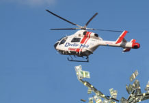 bani din elicopter, bani, dolari