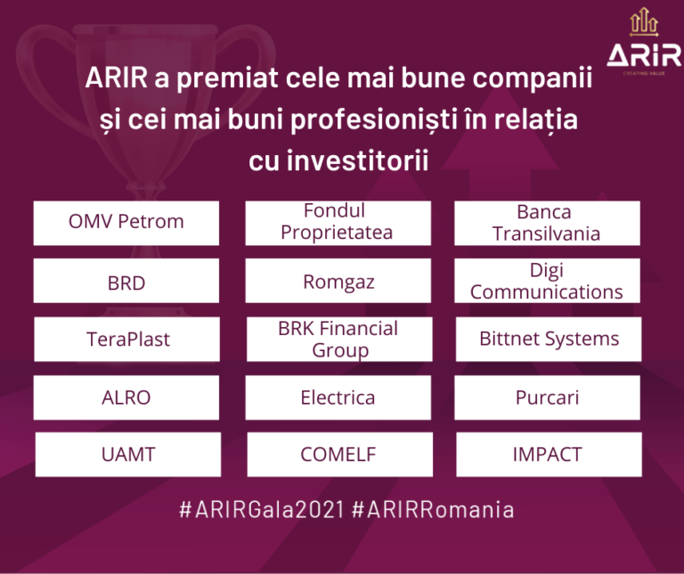 ARIR a premiat cele mai bune companii și cei mai buni profesioniști în relația cu investitorii
