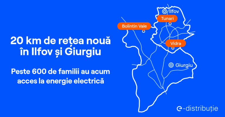 E-Distribuţie muntenia extinde cu circa 20 de kilometri rețeaua electrică în județele Ilfov și Giurgiu, în beneficiul a peste 600 de familii, inclusiv din medii defavorizate