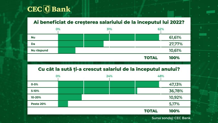 Doar 27,7% dintre români au beneficiat de creșteri salariale, majoritatea până în 5%