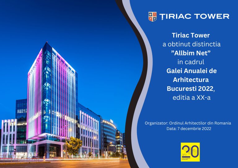 Clădirea Țiriac Tower, premiată la Gala Anualei de Arhitectură București 2022