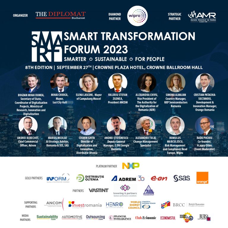 SMART TRANSFORMATION FORUM 2023  SMARTER | SUSTAINABILE | FOR PEOPLE  Editia 8 |  27 Septembrie | CROWNE PLAZA HOTEL BUCHAREST