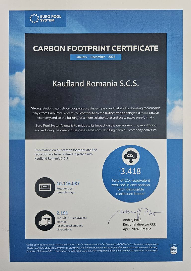 Kaufland își reduce amprenta de carbon prin reutilizarea lădițelor Euro Pool System