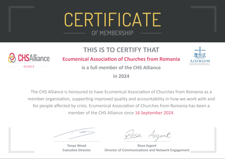 Primul ONG din România care obține certificarea CHS Alliance