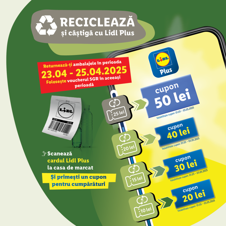 Cupoane de până la 50 de lei la reciclarea ambalajelor