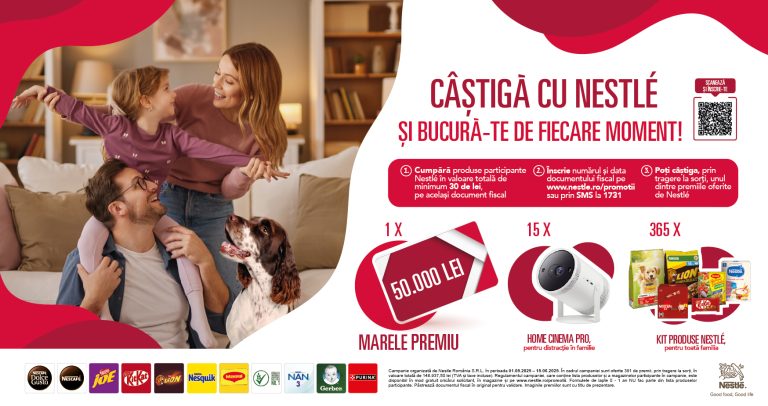 Nestlé România anunță o nouă campanie cu premii atractive pentru consumatori: „Câștigă cu Nestlé și bucură-te de fiecare moment”