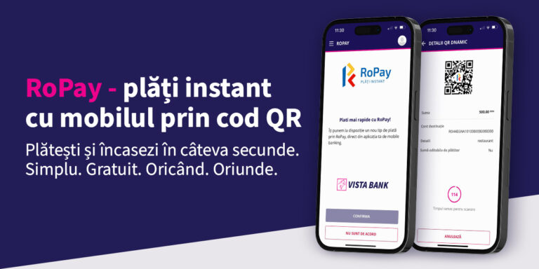 Vista Bank lansează plățile instant RoPay între persoane fizice prin Cod QR, direct din aplicațiile de Mobile Banking