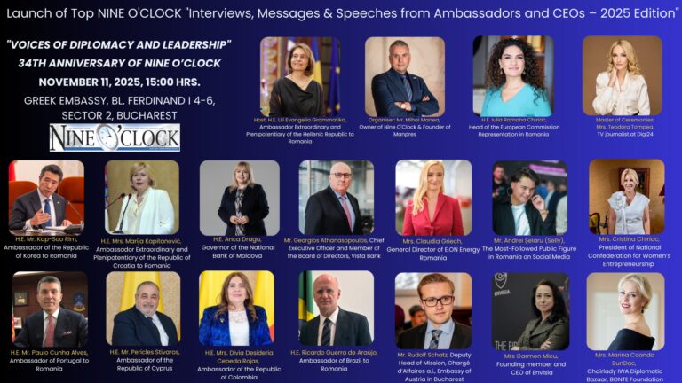 Vocile Diplomației și ale Leadershipului – Nine O’Clock marchează 34 de ani prin lansarea Anuarului „Top Interviews, Messages & Speeches from Ambassadors and CEOs – Ediția a II-a, 2025”