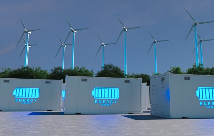 Energy,Storage,Systems,With,Wind,Turbines,,Green,Alternative,Energy,Concept.